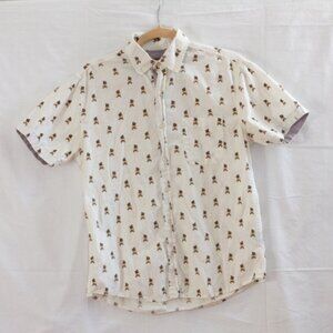 Creative Destruction French Bulldog Graphic Men Button Down Shirt Short Sleeve S